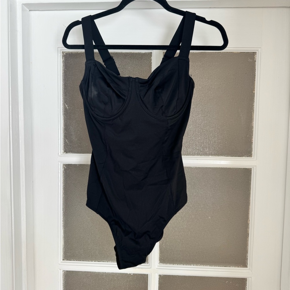 Ta3 Black One-Piece Swimsuit with Shelf Cups and Lace-up Back